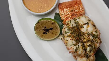 Sitrus sousynda grilde bişe lobster guýrugy